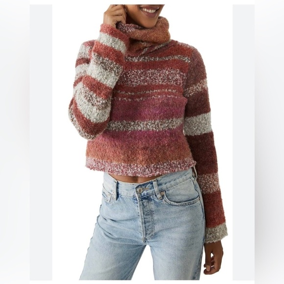 Free People My Girl Turtleneck Sunburst Combo Top Sweater Size Medium - Picture 3 of 14